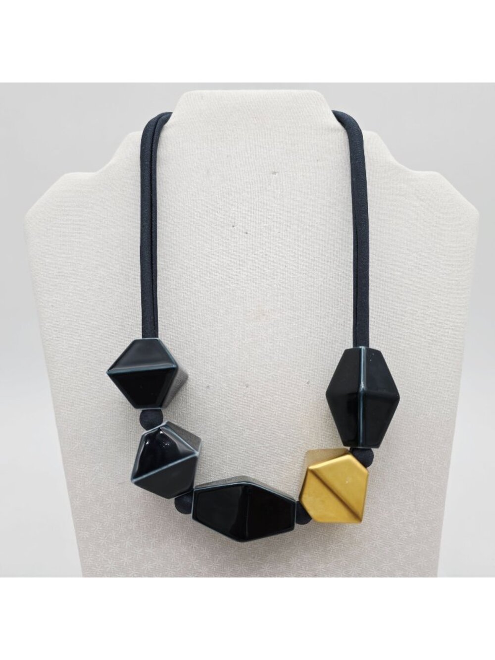Bernardaud Geometric Black & Gold Porcelain Necklace Signed Iris Cofta 19"
